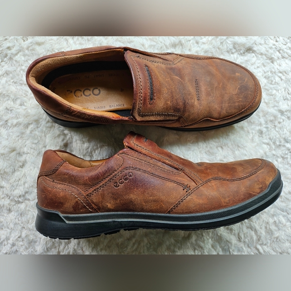 ECCO Men's Suede Leather Slip-on Shoes, Size 12/46, Shock Point Soles - Picture 4 of 14